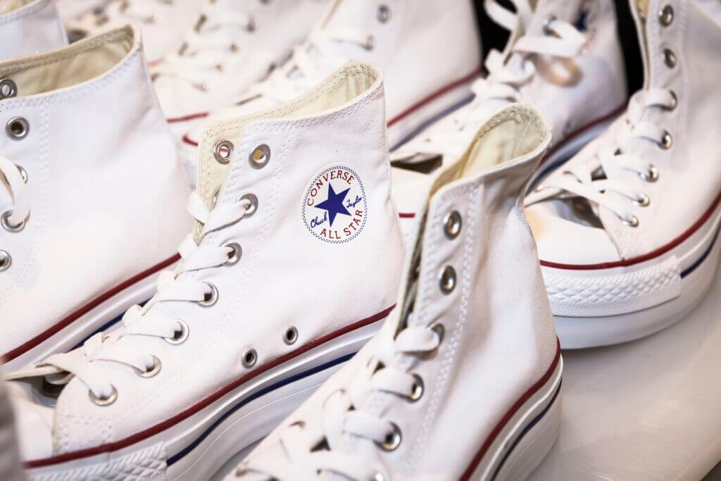Two Pairs of White-and-red Converse All-star Shoes